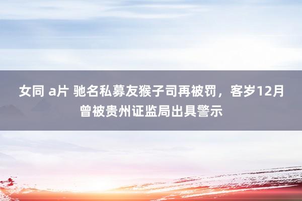 女同 a片 驰名私募友猴子司再被罚，客岁12月曾被贵州证监局出具警示